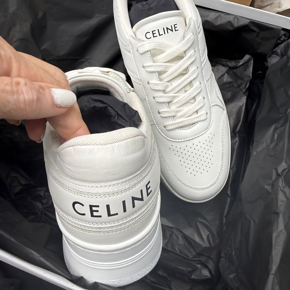 CELINE BLOCK SNEAKERS 50mm WEDGE OUTSOLE IN CALFSKIN Optic White Size 39 - Picture 8 of 10
